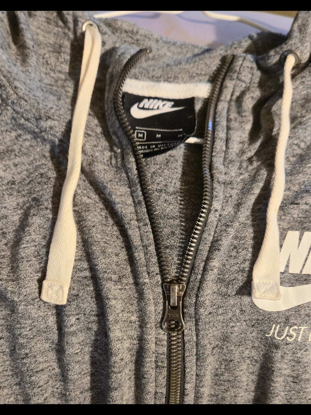 Womens Nike Full-Zip Lightweight Gray Hoodie w/ White Nike & Swoosh Logo